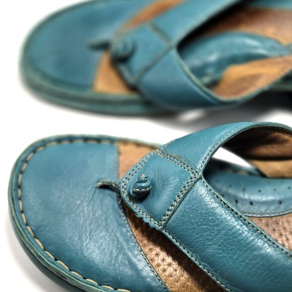 Børn Opanka Women's Teal Leather Thong Flip Flop Slide Casual Sandals Size 10 - Picture 4 of 8